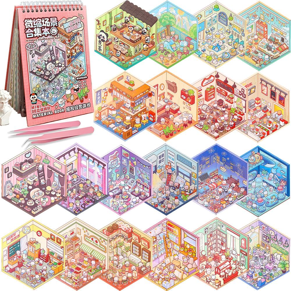 3D Sticker Scene Book for Adults & Kids, 20 DIY House Stickers Therapy - Make Your Own House Room Landscape Scenes Fun Gift Idea for Girls