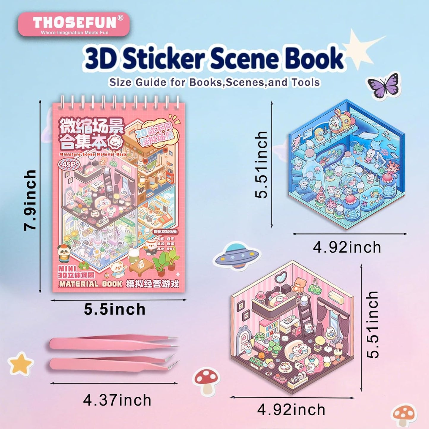 3D Sticker Scene Book for Adults & Kids, 20 DIY House Stickers Therapy - Make Your Own House Room Landscape Scenes Fun Gift Idea for Girls