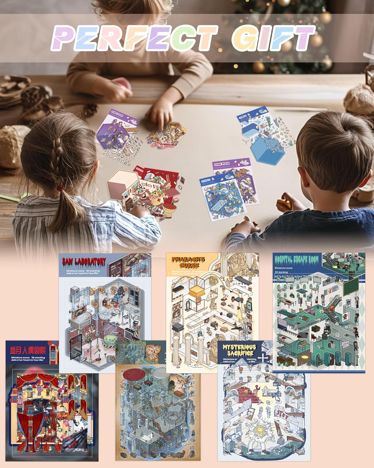 6 Sets DIY 3D Terror Stickers Scene for Teen, Spooky 3D House Sticker Therapy Adults