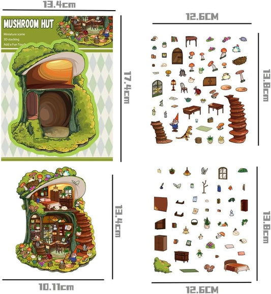 9 Sets Girls 3D Miniature Scene Stickers,Magic Study Room,Game Room,Mushroom House