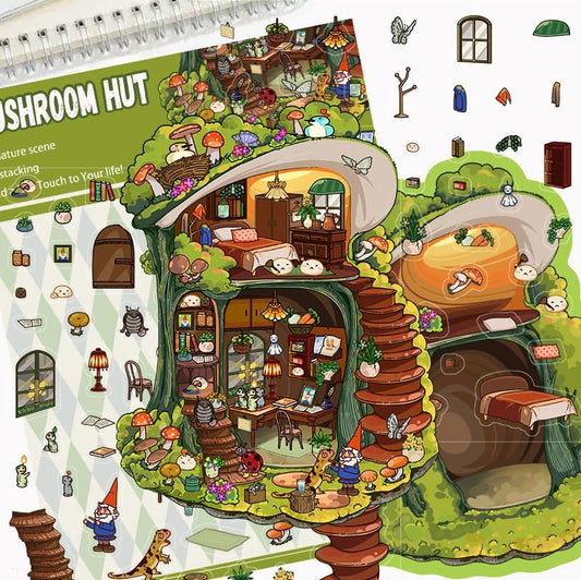 9 Sets Girls 3D Miniature Scene Stickers,Magic Study Room,Game Room,Mushroom House